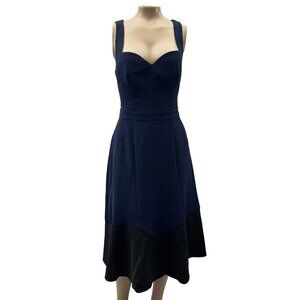 Harlyn Sleeveless Colorblock Midi‎ Dress A-Line Sweetheart Neckline Blue Black S